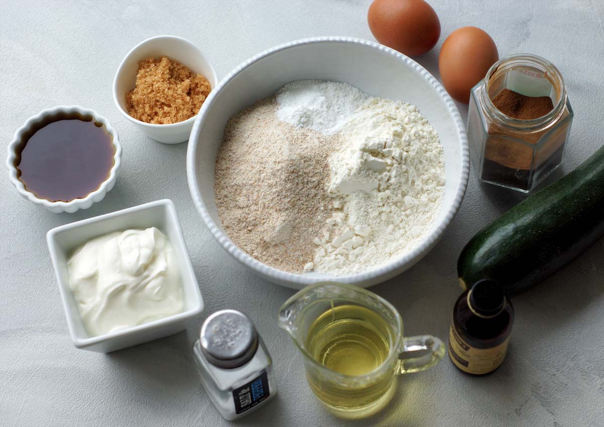 Zutaten für Zucchini Muffins mit Vollkorn