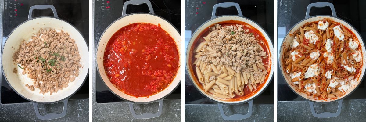 Zubereitung von Baked Ziti, Nudelauflauf wie in den USA