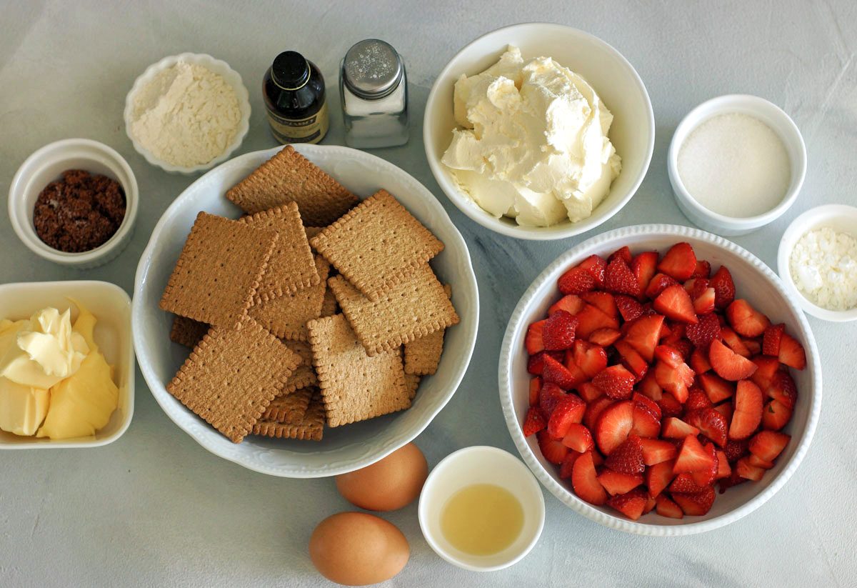 Zutaten für Strawberry Cheesecake Bars, Erdbeer-Käsekuchen